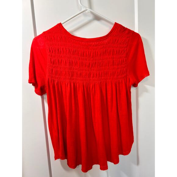 Free People Women's Linen Blend Smocked Dani Tee T Shirt Top Red Size XS‎ - Picture 8 of 12
